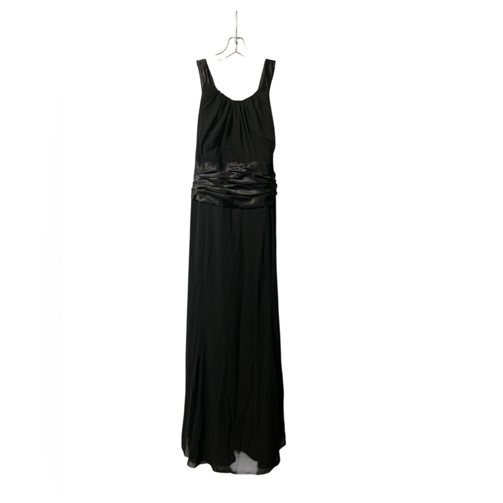 David's Bridal Black Floor-Length Evening Gown with Satin Waistband